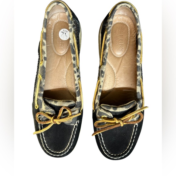 SPERRY Angelfish Black & Gold Animal Print Slip On Boat Shoes Size 7.5 EUC - Picture 11 of 11